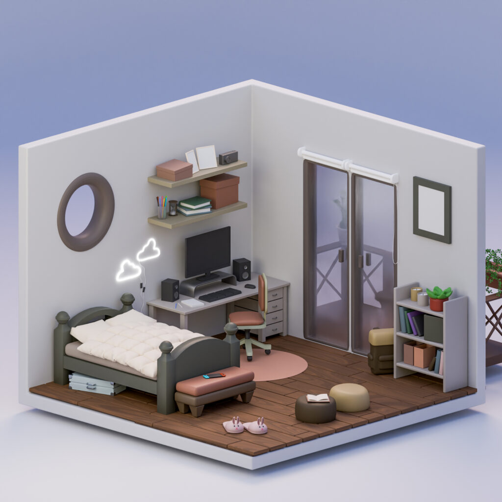 3D Modelling of a sweet bedroom in blender